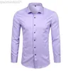 Camisas casuales para hombres Camisas de vestir de fibra de bambú para hombres Slim Fit Sólido Manga larga Camisas con botones causales Hombres Elástico Sin hierro Camisa formal de fácil cuidado L230721