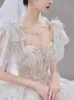 Abiti 2023 Nuovi abiti da sposa in pizzo ALine con diamanti Collo trasparente Treno lungo Gonna oversize con perline Dubai Abiti da sposa arabi Chiesa giardino boho W