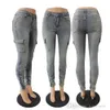 Damesjeans Ins gedrapeerde zijzak Dames gestapelde hoge taille Bodycon Stretch Slip Zoom Denim Boyfriend-broek Broek