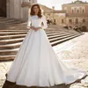 Novo vestido de noiva linha A marfim cetim elegante manga longa sem costas apliques de renda vestidos de noiva Abito Da Sposa 2023 vestidos de noiva260D