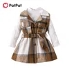 Patpat 2pcs Toddler Girl Girl Classic Dock Neck Tee Tee و Plaid Lebel Twlar Set