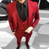 ハンサムグルームマンはノッチラペルレッドブラック1つのボタンGroom Tuxedos Men Suits Wedding Prom Dinner Man Blazerジャケットパンツタイv1829