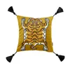 Dunxdeco Cushion Cover Cover Disporative Square Palcy Case Vintage Artistic Tiger Print Tassel Soft Velvet Coussin Sofa Chair