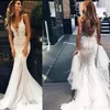 Fantastisk detalj utomhus sjöjungfrun bröllopsklänningar spetsar sexiga djupa v hals vestidos de novia rygglösa boho country strand brudklänningar848285r