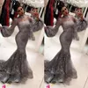 Lentejuelas de moda Sirena Vestidos de baile Sexy Hihg Cuello Trompeta Manga larga Musulmán árabe Atractivo Elegante vestidos de noche 228H