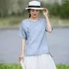 Women's T Shirts Chinese Cotton And 2023 Summer Ramie Short Sleeve Top Embroidered Retro T-shirt