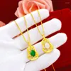 Pendant Necklaces Fashion Light Yellow Gold Color Necklace For Women Green Stone Jewlery Chalcedony Jade Gemstone Chain Gifts