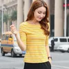 T-shirts voor dames Halflange mouwen Zwart-wit gestreept shirt met ronde hals T-shirt Slim Tight Five-point Sleeve Bottoming