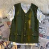 Heren Vesten Trui Vest Mannen Cargo Lente Retro Mouwloos Uitloper All-Match M-3XL Legergroen V-hals Single Breasted Kleding Knappe Man 230721