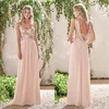 Abiti da damigella d'onore in oro rosa A Line Spaghetti Backless Paillettes Chiffon economici Long Beach Wedding Guest Damigella d'onore Dress Maid of Ho274f