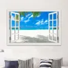 Vägg klistermärken blå strand natur himmel 3d fönster vy klistermärke pvc havslandskap vinyl dekal rum dekor selfadhesive tapet bild 230720