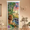 Adesivi murali Lion Jungle Door PVC autoadesivo Copertura completa sul frigorifero Camera da letto Soggiorno Cascata Bambù Carta da parati Poster Murale 230720