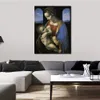 Retrato famoso Arte em tela Leonardo Da Vinci Pintura Madonna Litta Artesanal Moderno Café Bar Decoração