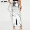 Skirts CM.YAYA Vintage Women Faux Leather Patchwork Bodycon Midi Pencil Maxi Long Skirt Street INS Fashion PU OL Skirts 230720