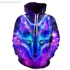 Heren Hoodies Sweatshirts Y2K Lente en Herfst Mannen Junior Wolf Hoodie 3D Dierenpatroon Sweatshirt Vrouwen Mode Harajuku Oversized Capuchon L230721