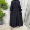 Ethnic Clothing Simple Muslim Dress Elastic Cuff Silky Elegant pure Color Long Muslim Abayas Women Modest Wear Clothing EID robes F3003 230721