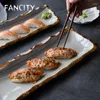 Assiettes FANCITY Vaisselle en céramique peinte à la main créative japonaise Assiette rectangulaire Matériau Sushi Sashimi