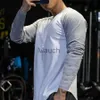 Męskie koszulki męskie bawełniana koszulka z długim rękawem patchworka koszulka kulturystyka zakrzywiona rąbek trening fitness Tshirt męscy mens cloing j230721
