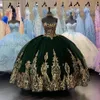 Sparkly Green Velvet Quinceanera Dresses Ball Gown Sequin Appliques Graduation Gowns Birthday Party Wear Sweet 15 16 Dress3528