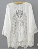 Hollow Out White Lace Blouse Kimono Zomer 2019 Katoen Losse Vrouw Shirt Mode Half Mouw Kimono Vest Blouses Vrouwen