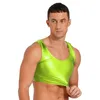 Regatas masculinas Regatas metálicas brilhantes masculinas Look molhado Colete decote redondo sem mangas Crop top elástico Rave Festival Party Performance Clubwear