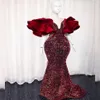 2021 بالإضافة إلى الحجم العربي Aso Ebi Sparkly Mermaid Burgundy Prom Dresses Shimeric Neck Encorive Second Second Sneption Grow2407