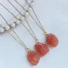 Pendant Necklaces 15-20mm Small Natural Stone Necklace Steel Chain Wire Wrap Rock Raw Red Agates Carnelian Crystal Women Femme256J