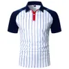 Polos Polos Men Stripe Polo Shirt Three Color Spling Tops Classic Streetwear swobodny moda krótkie raglan rękawy 230721