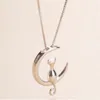 Mode Kat Maan Hanger Ketting Charm Zilver Goud Kleur Ketting Voor Huisdier Lucky Sieraden Voor Vrouwen Gift Shellhard GA308287p