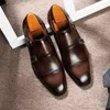 Sapatos sociais de casamento masculino italiano luxo couro genuíno 2023 outono nova moda elegante fivela preta sapatos formais para homens