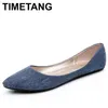 Dress Shoes TIMETANG New Women Soft Denim Flats Blue Fashion High Quality Basic Pointy Toe Ballerina Ballet Flat Slip On Office Shoes L230721