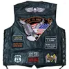 Herrenwesten Herren Motorradweste Kurze ärmellose Jacke Retro Mode Stickerei Schaffell Spleißen Mantel Klassische Biker Weste