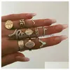 Pierścienie opaski 10 szt./Set urok złoty kolor Snake Crystal Midi Finger Pierścień dla kobiet Vintage Boho Knuckle Party Punk Jewelry Drop Dhccj