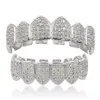 Hip Hop Iced Out CZ Gold Teeth Grillz Caps Top och Bottom Diamond Tooth Grillzs Set for Men Women Gift Grills253L