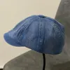Berets Vintage Denim Baskenmütze Hüte Für Frauen Einfarbig Sboy Caps Achteckige Hut Gewaschen Flache Kurze Krempe Maler Kappe
