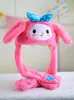 Atacado Stitch Cartoon Bunny Ear Move Hat Jumping Up Toys Rabbit Girls Animal Plush Cosplay Cap Kids Party for Adult Ear Moving Anime Hat