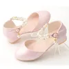 Sneakers Pink Black White Party Wedding Shoes Children s High Heels Girl Shoe Elegan Pearl Princess Dress Girls Heel Child 2023 230720