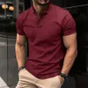 Men's Polos Summer Men Casual Solid Color Short Sleeve T Shirt for Men Henley Collar Polo High QualityMens T Shirts US Size S-2XL 230720