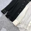 Camicette da donna Top Stilista 2023 Primavera Estate Camicia Donna Colletto rovesciato Tweed Lana Patchwork Manica lunga Bianco Nero