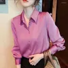 Women's Blouses Spring And Autumn Quality Luxury Elegant Office Button Long Sleeve Shirt Imitation Silk Business Professional Top