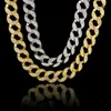 24K Gerçek Altın Kaplama Miami Küba Bağlantı Abartılı Parlak Kristal Rhinestone Kolye Setleri Hip Hop Bling Hipster Erkek Zincirleri 75cm2715