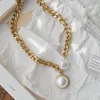 ペンダントネックレス誇張された金の厚いチェーン大きな真珠ネックレストレンディネットレッドファッションネックジュエリークラビクル222c