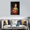 Leonardo Da Vinci Canvas Art la Dama con l'ermellino Figura fatta a mano Opera d'arte rinascimentale Pittura Home Decor