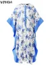 Vestidos Casuais Básicos Feminino Vestido Boêmio VONDA Sexy Manga 3/4 Estampado Floral Maxi Vestidos de Festa Manga Morcego Vestido de Verão Robe Femme 230720