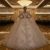 Arabische Dubai Baljurk Trouwjurken Luxe Lange Mouwen Geappliceerd Kristal Kralen Bruidsjurken V-hals Custom Made Vestidos De novia189b