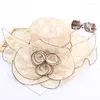 Wide Brim Hats Sun Hat Women Mesh Yarn Flower Summer For Big Wavy Beach Female Sunhat Adjustable Lady Net