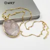 Kedjor WT-N1148 Natural Cherry Blossom Agates Gold Necklace Teardrop eller Oval Shape Crystal Pendant Flower Pink Jewelry2649