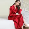 Vêtements de nuit pour femmes Sexy Imitation Soie Pyjamas Revers Long Style Chemise de Nuit Peignoir Maison Vêtements