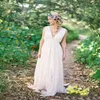 Griechische Strand-Landhochzeitskleider Sexy tiefer V-Ausschnitt Vintage Boho Brautkleider Elfenbein Chiffon A-Linie Griechische Göttin 2017331P