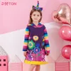 Dxton Girls Dresses Hoodies Flower Print Vestidos Long Sleeve Autumn Winter Striped Cotton Clothes Kids Wited Dresses for Girl